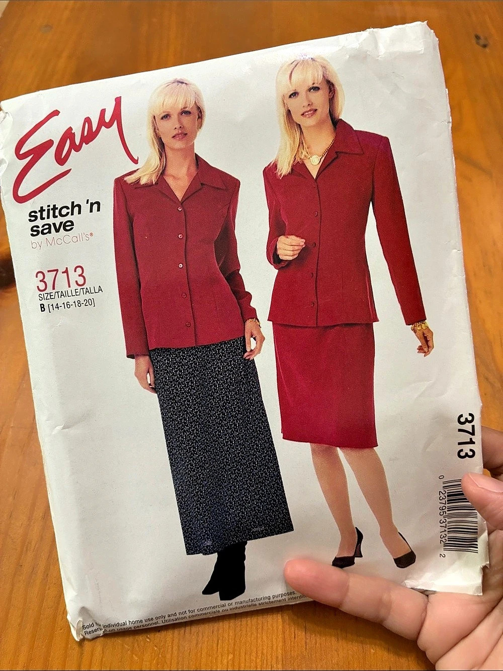 McCall's Stitch ‘n Save 3713 Sewing Pattern Jacket & Skirt Sizes 14-20